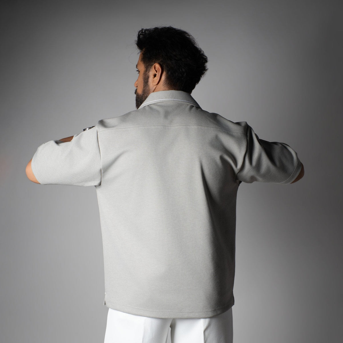 Grey Cuban Collar Shirt