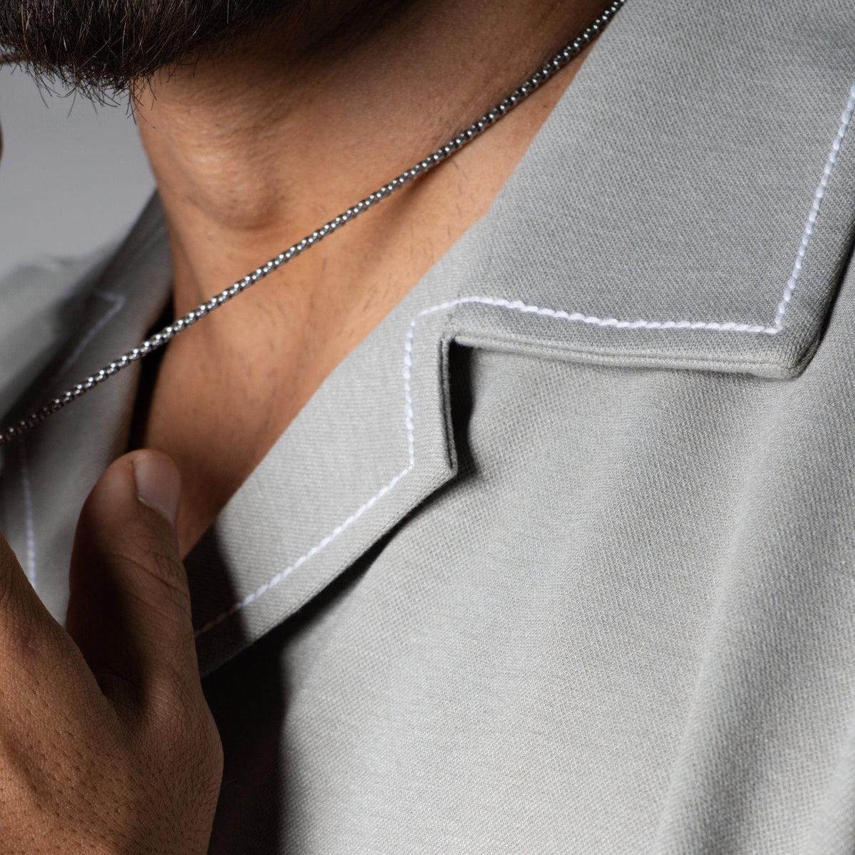 Grey Cuban Collar Shirt