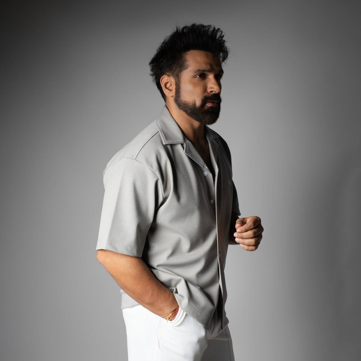 Grey Cuban Collar Shirt