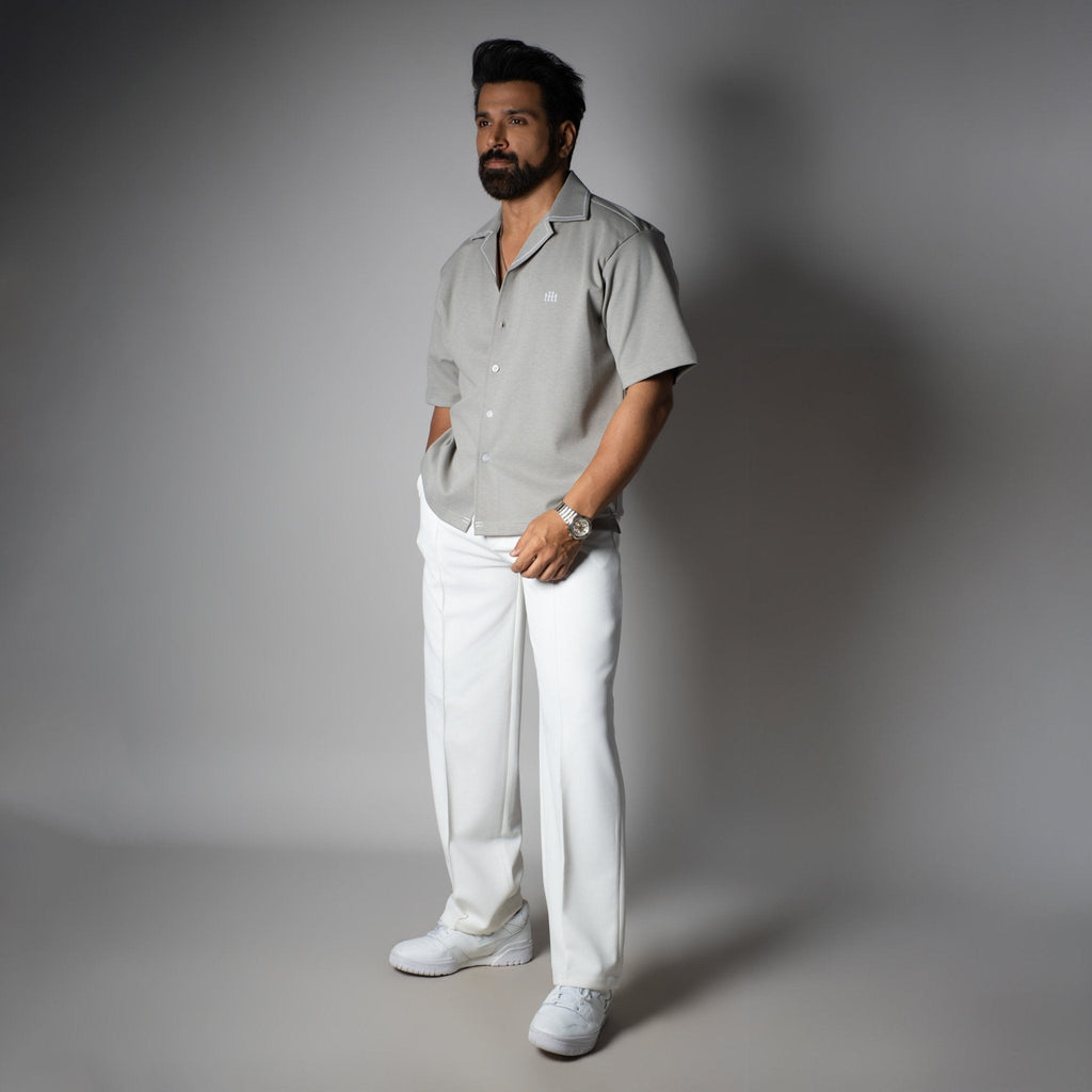 Grey Cuban Collar Shirt