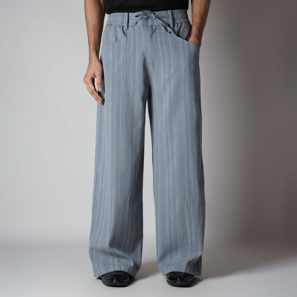 GREY PINSTRIPE WIDE PANTS