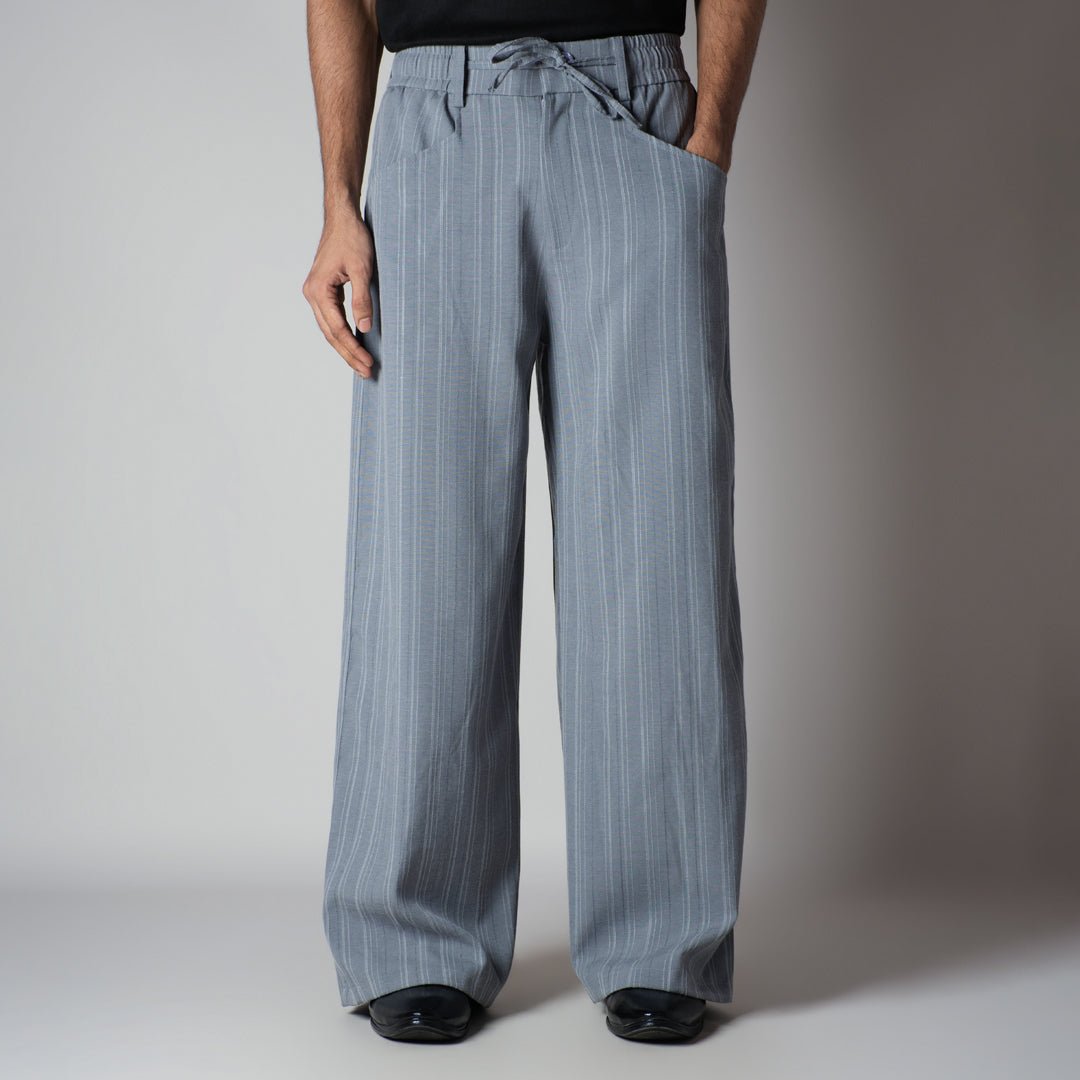 GREY PINSTRIPE WIDE PANTS