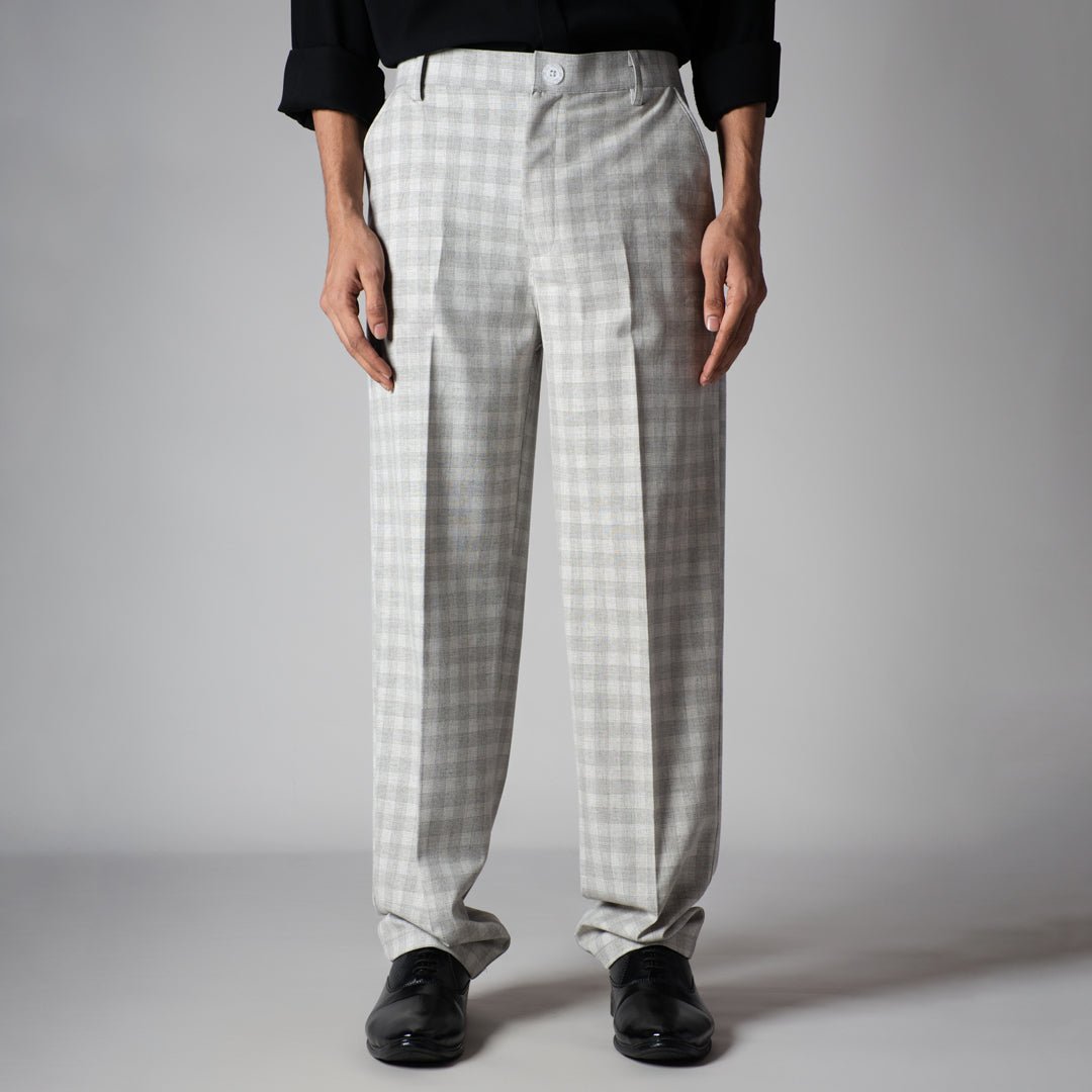 GREY PLAID REGULAR FIT TROUSER