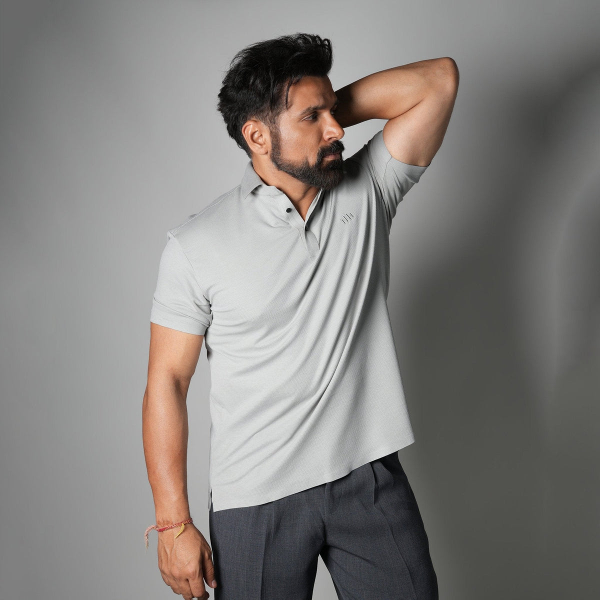 GREY SEAMLESS TEXTURED POLO