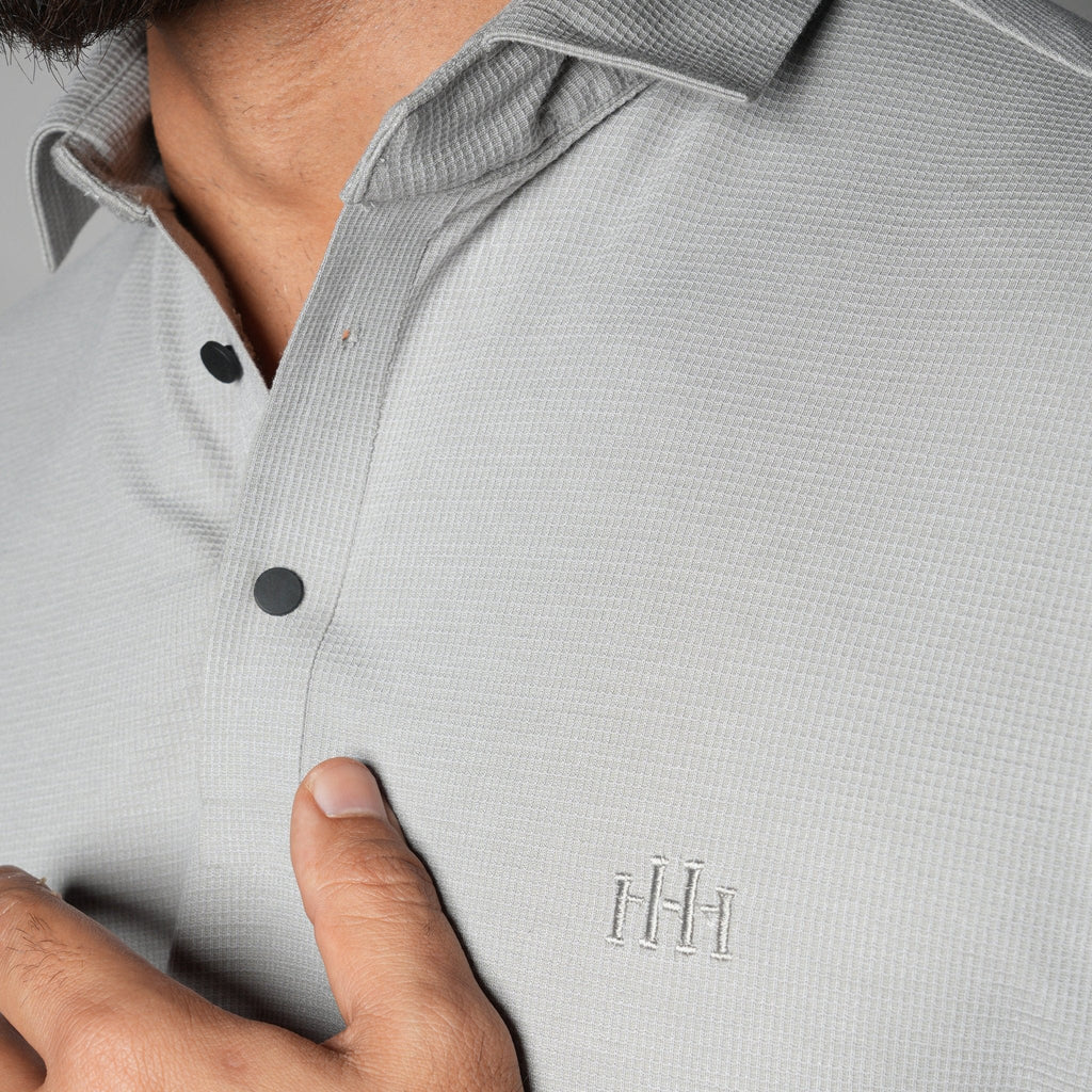 GREY SEAMLESS TEXTURED POLO