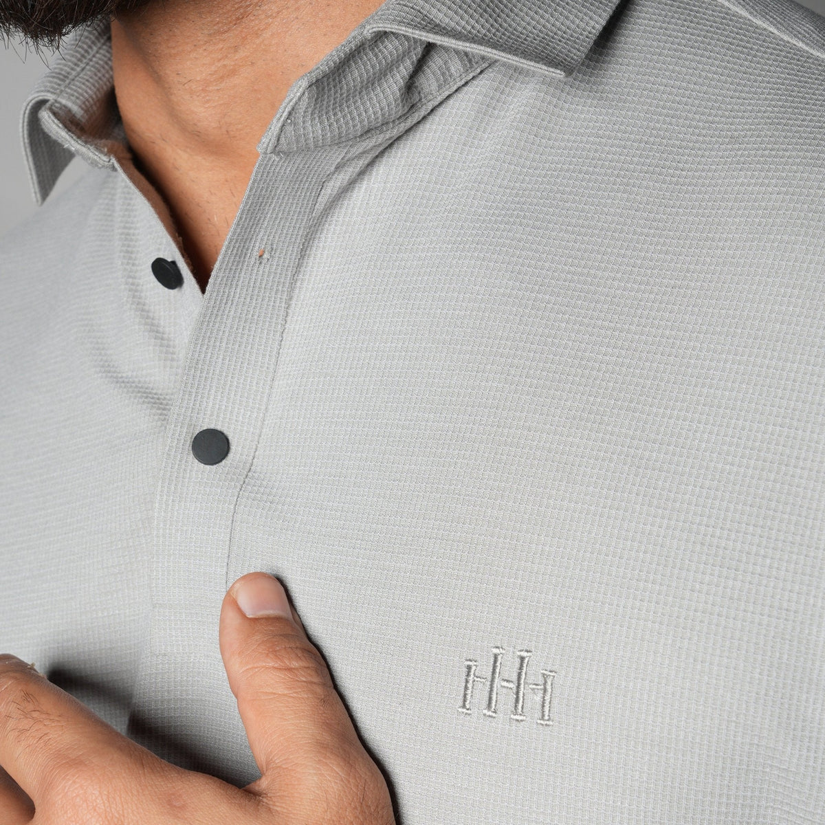 GREY SEAMLESS TEXTURED POLO