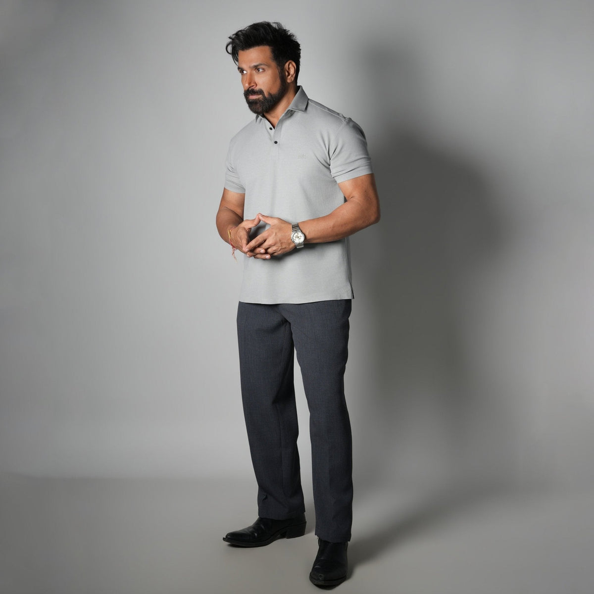 GREY SEAMLESS TEXTURED POLO