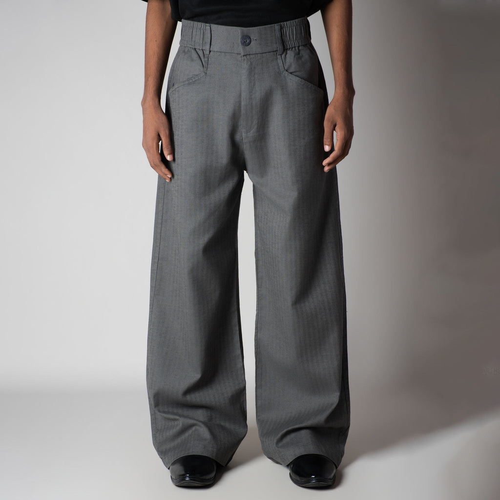 GREY SOFTMOVE VERTICAL LINE SIGNATURE LINEN  PANTS