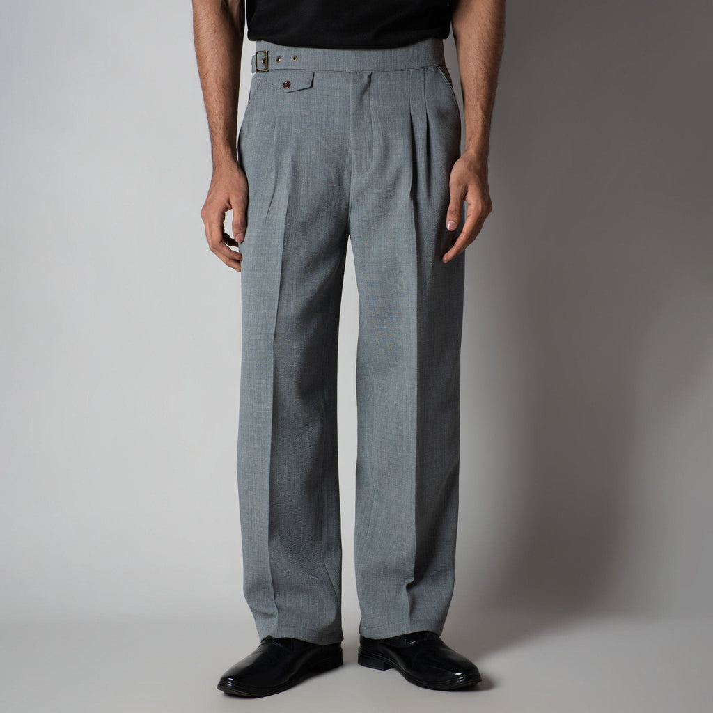 GREY VINTAGE BUCKLE PLEATED TROUSER