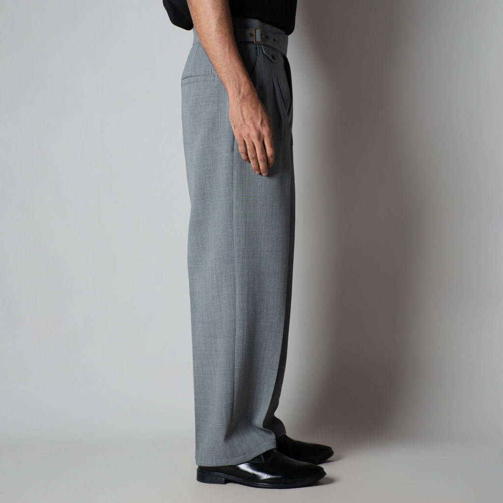 GREY VINTAGE BUCKLE PLEATED TROUSER