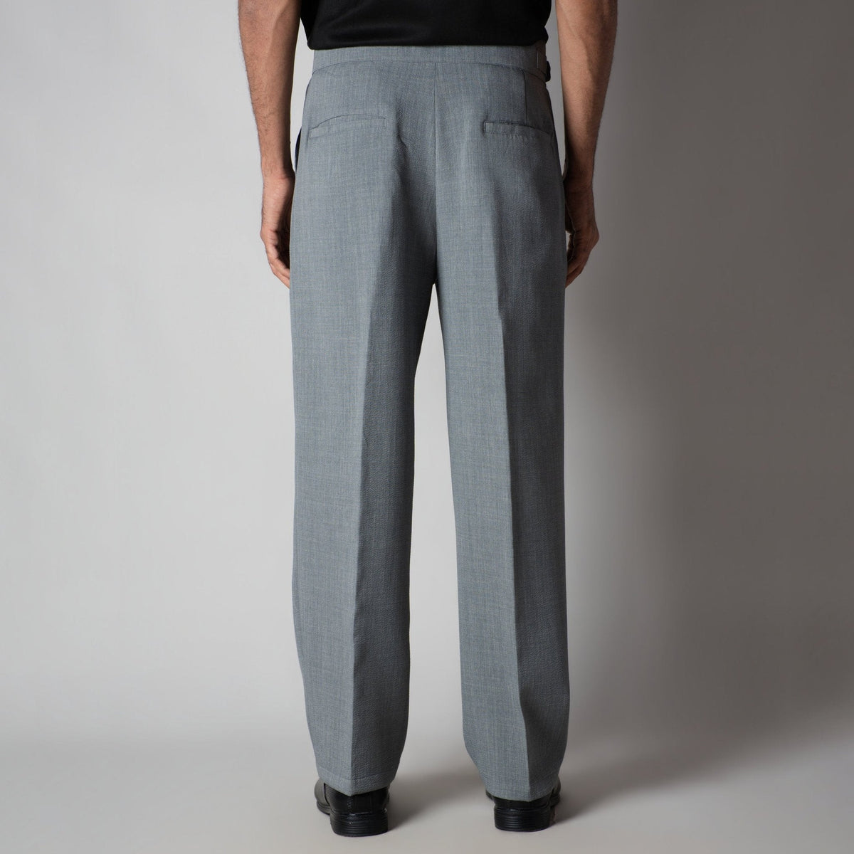 GREY VINTAGE BUCKLE PLEATED TROUSER