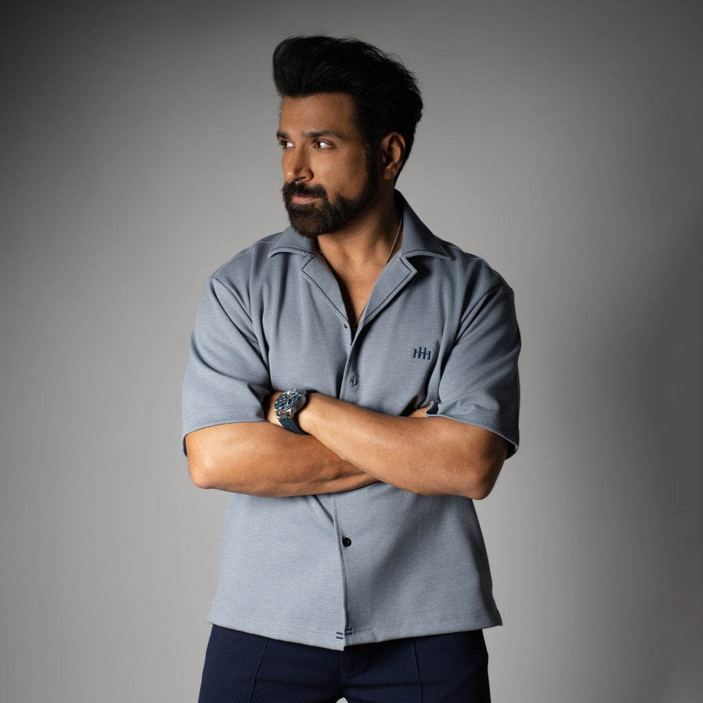 ICEBLUE CUBAN COLLAR SHIRT