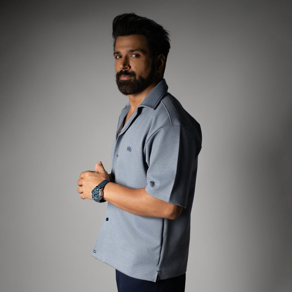 ICEBLUE CUBAN COLLAR SHIRT