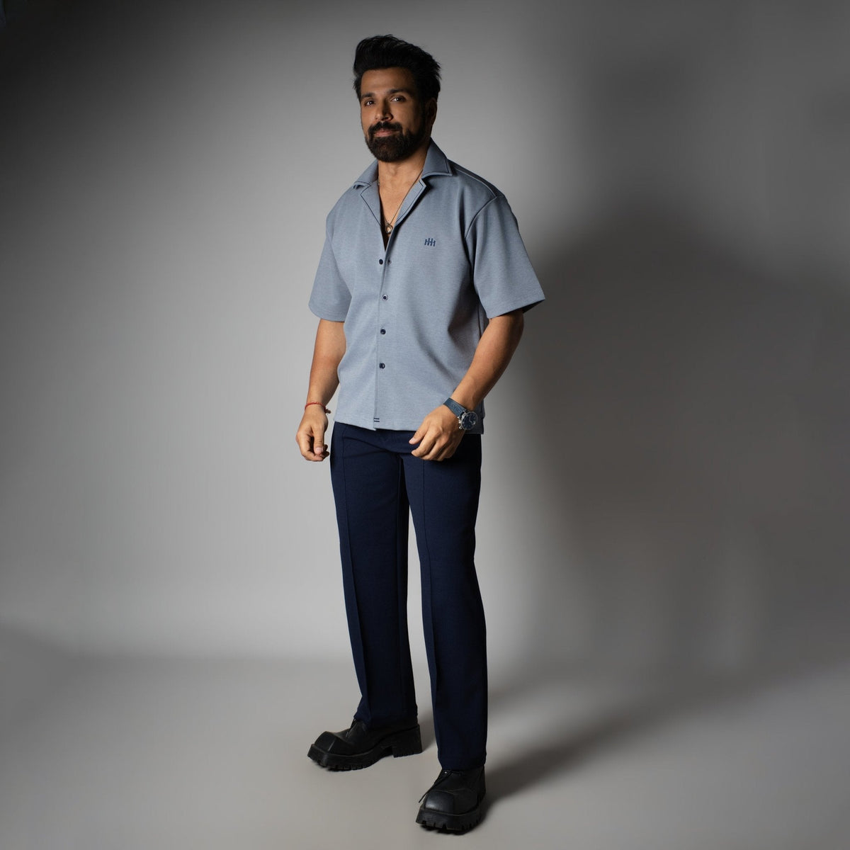 ICEBLUE CUBAN COLLAR SHIRT