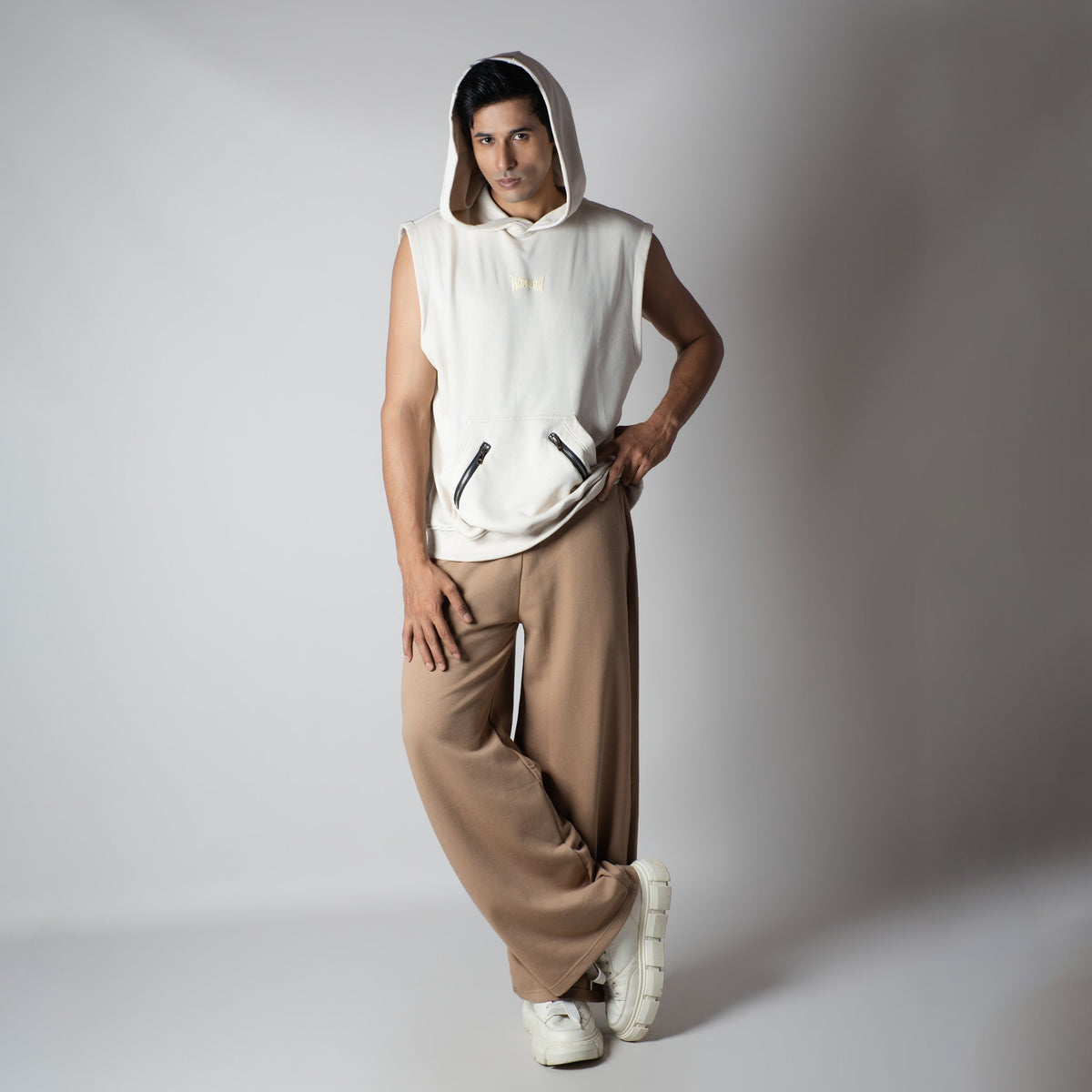 IVORY AXIS SLEEVELESS HOODIE