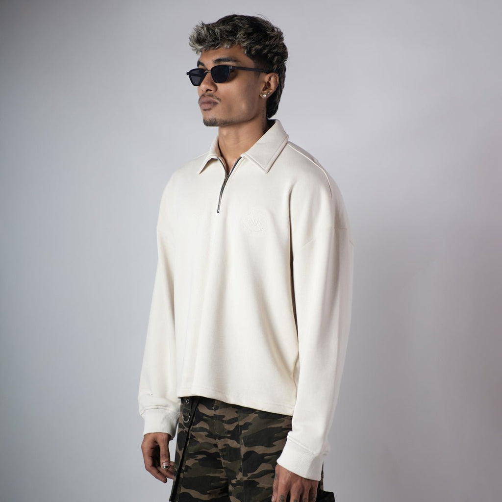 IVORY HALF-ZIPUP PULLOVER POLO