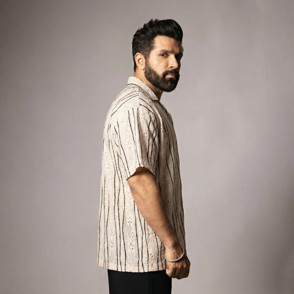 IVORY MESH LINE SHIRT