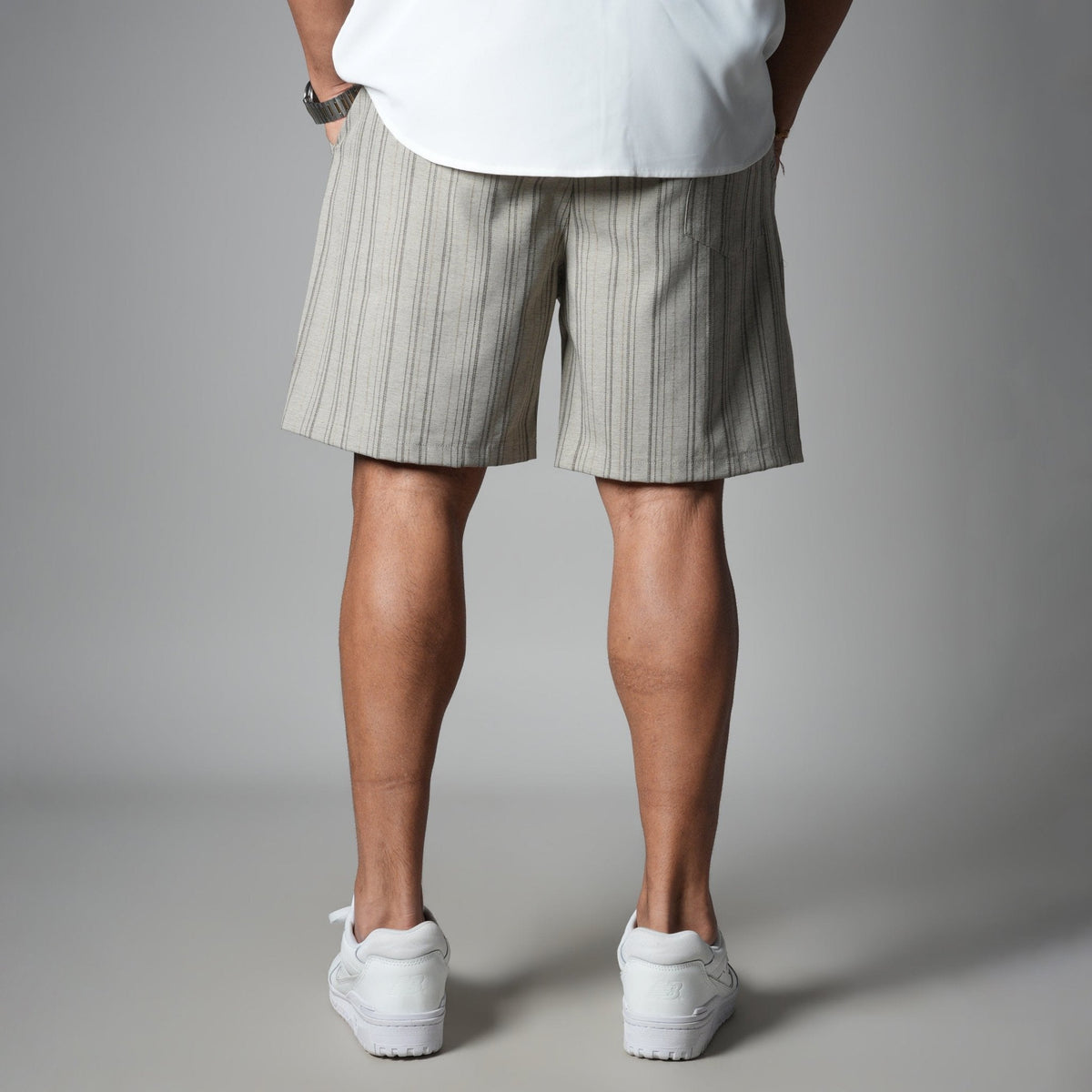 IVORY PINSTRIPE SHORTS