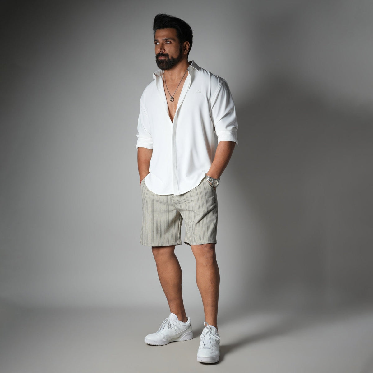 IVORY PINSTRIPE SHORTS