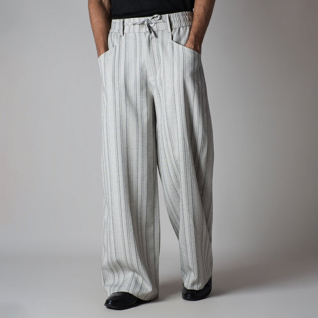 IVORY PINSTRIPE WIDE PANTS