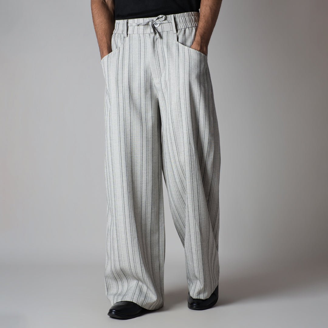 IVORY PINSTRIPE WIDE PANTS