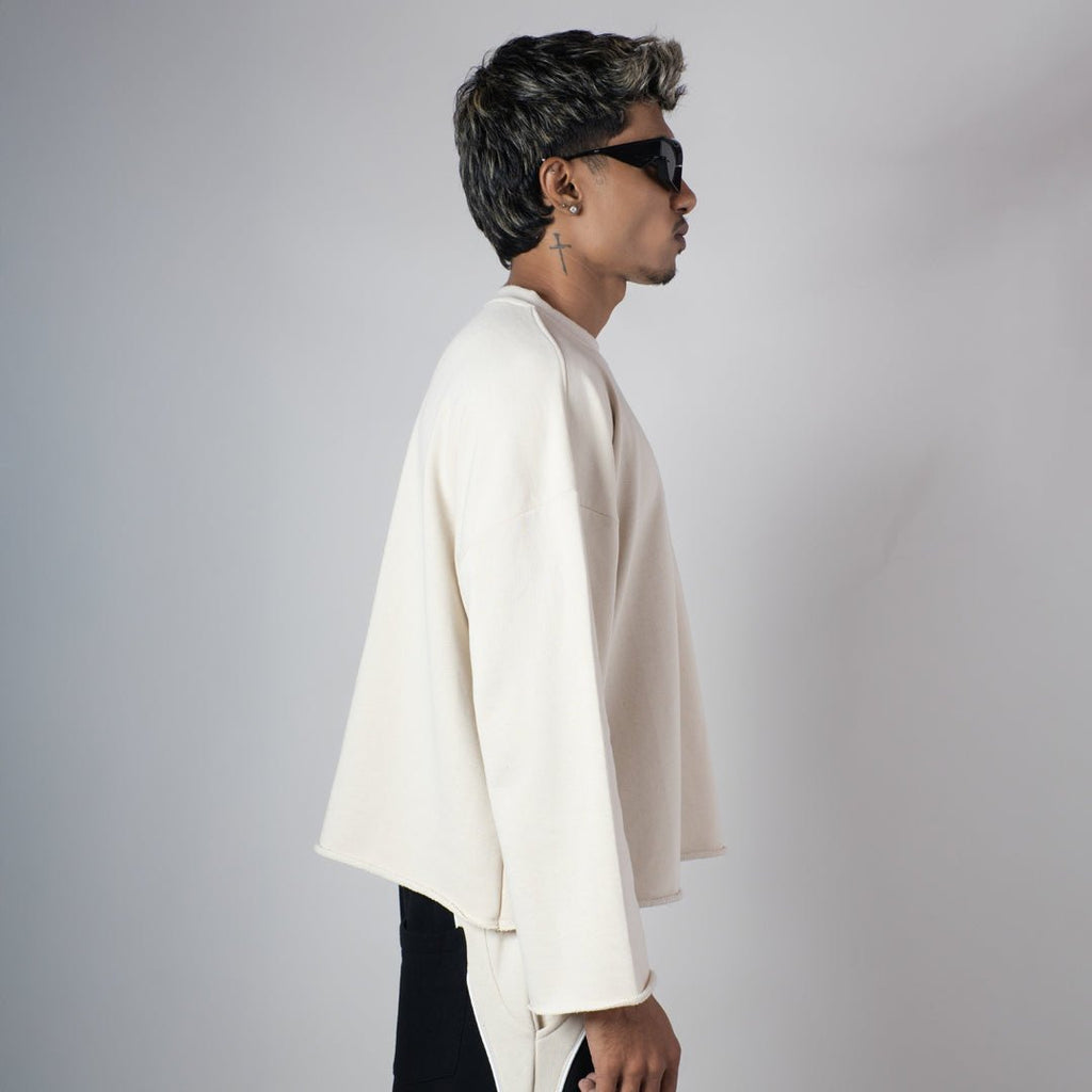 IVORY RAW EDGE SWEATSHIRT
