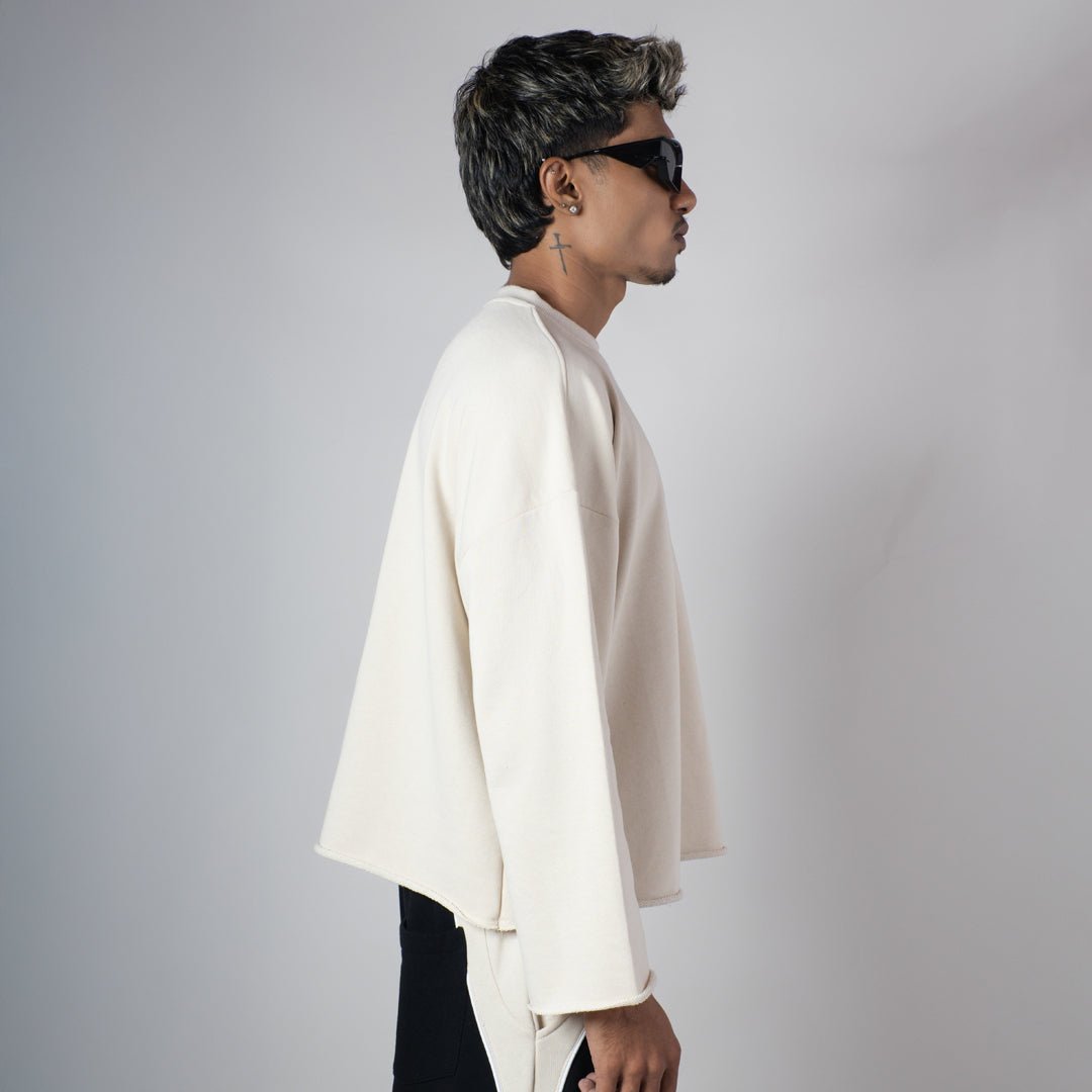 IVORY RAW EDGE SWEATSHIRT