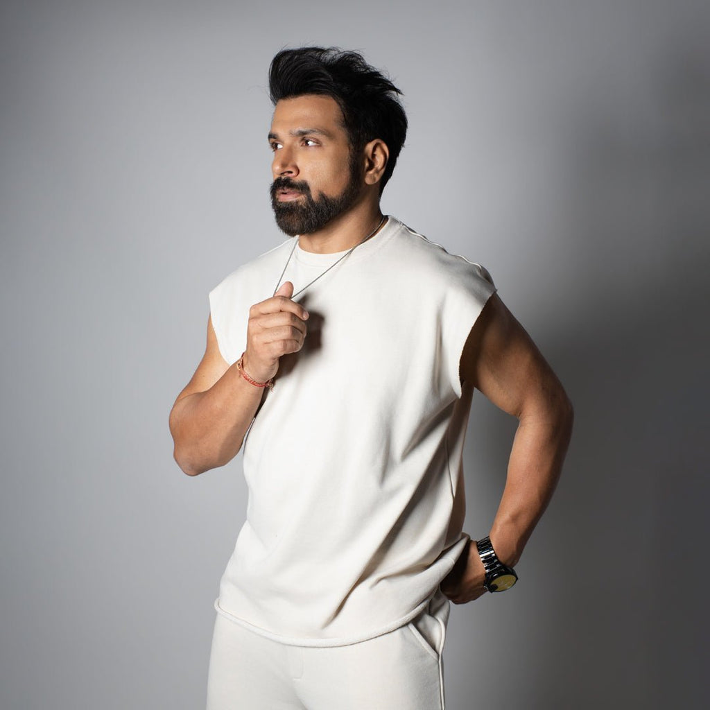 IVORY SLEEVELESS RAW EDGE TSHIRT