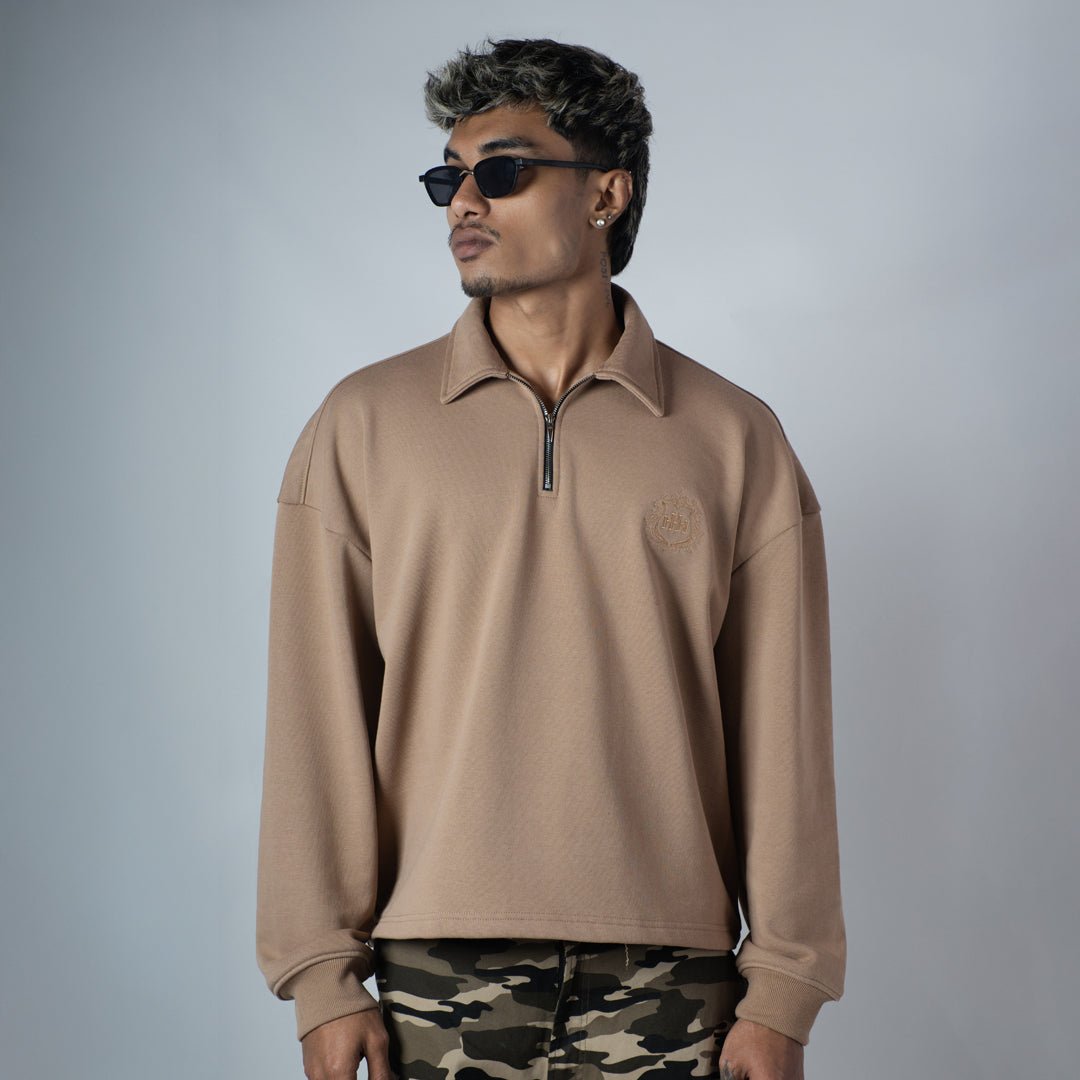 KHAKHI HALF-ZIPUP PULLOVER POLO