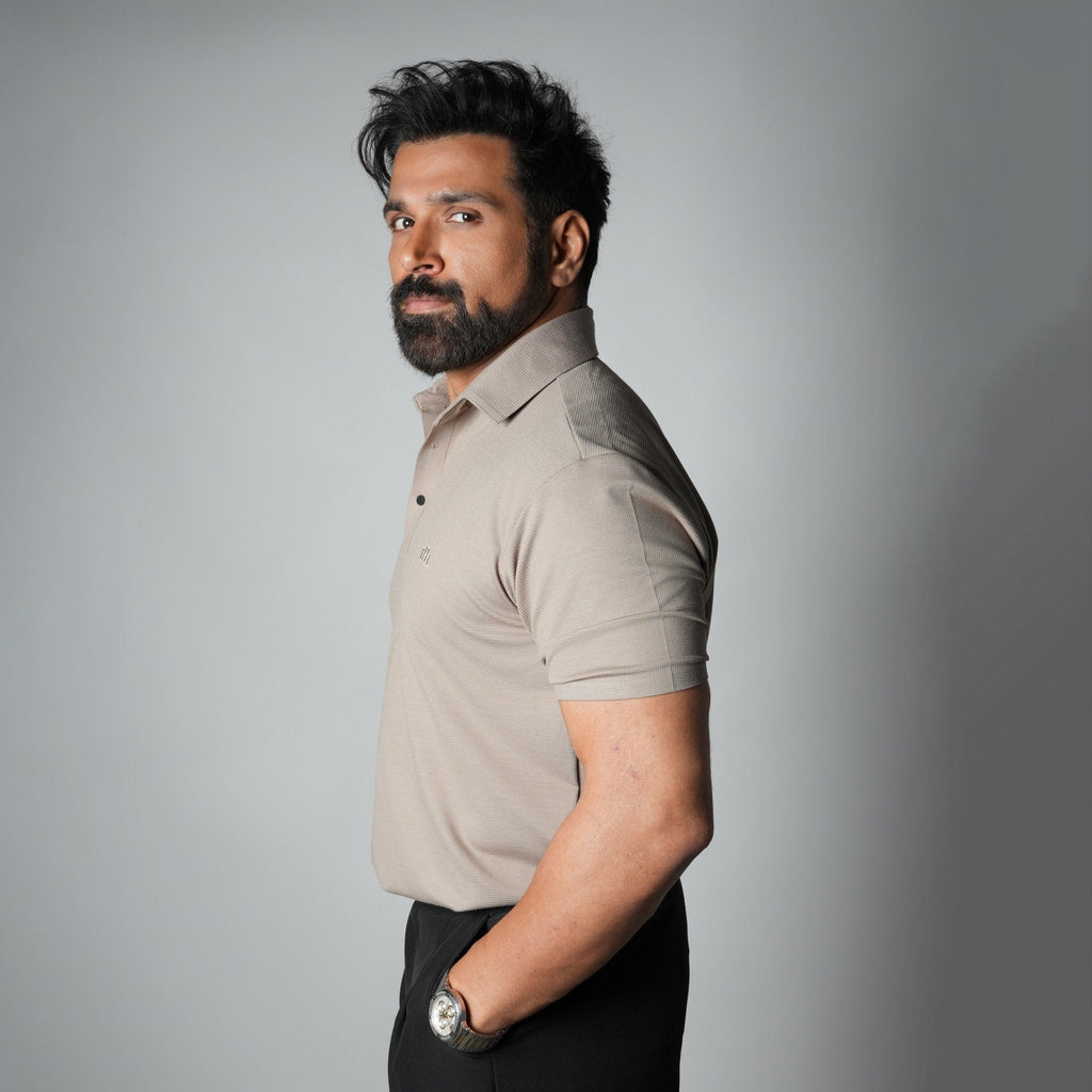 LIGHT TAUPE SEAMLESS TEXTURED POLO