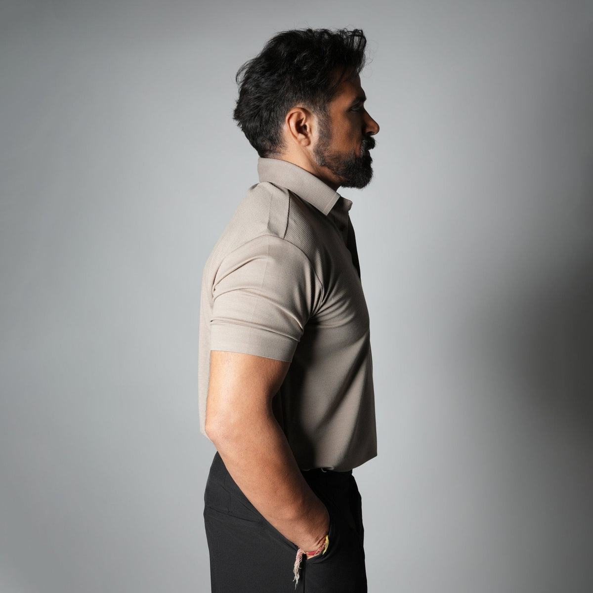LIGHT TAUPE SEAMLESS TEXTURED POLO