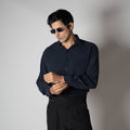 NAVY ESSENTIAL SUEDE LUXE SHIRT