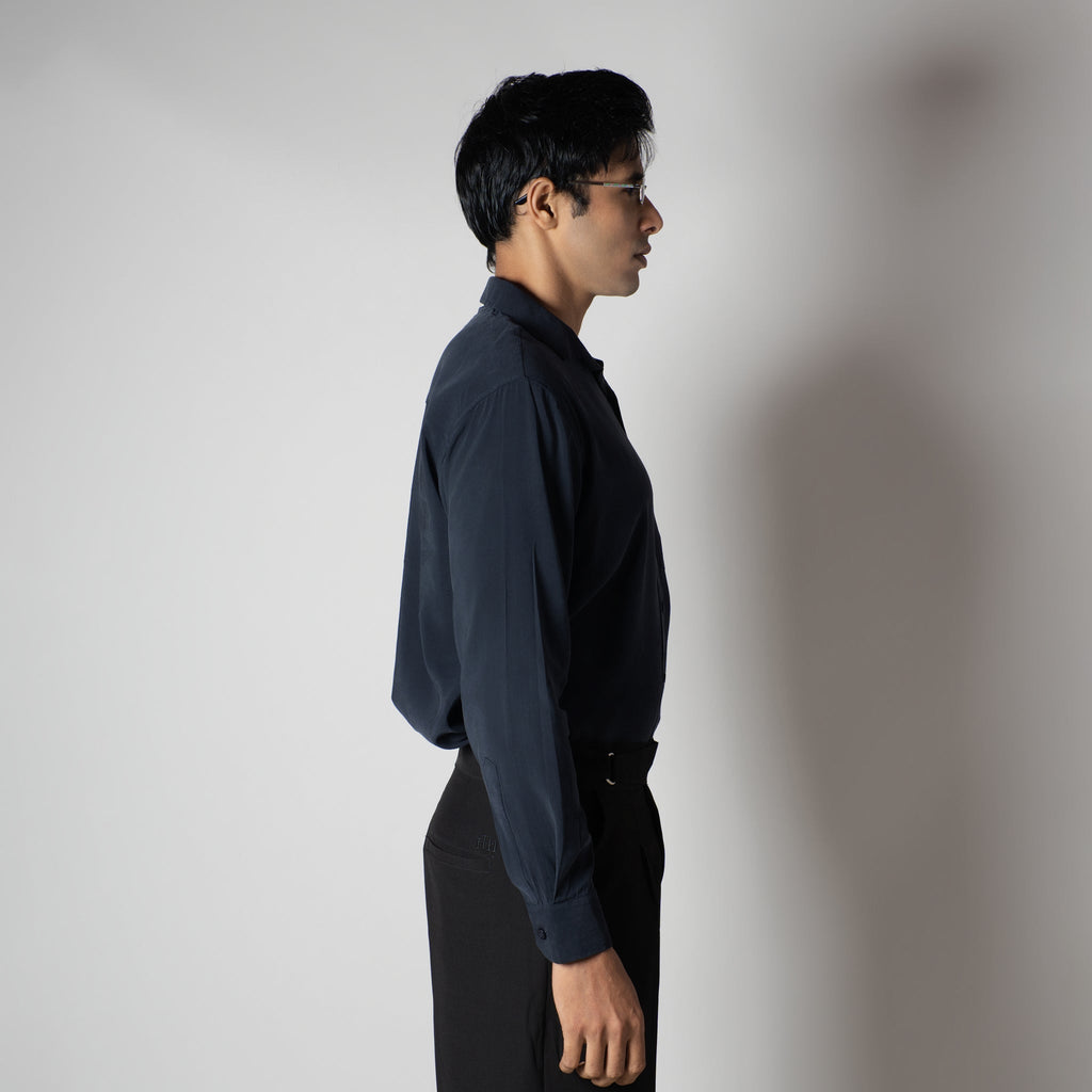 NAVY ESSENTIAL SUEDE LUXE SHIRT