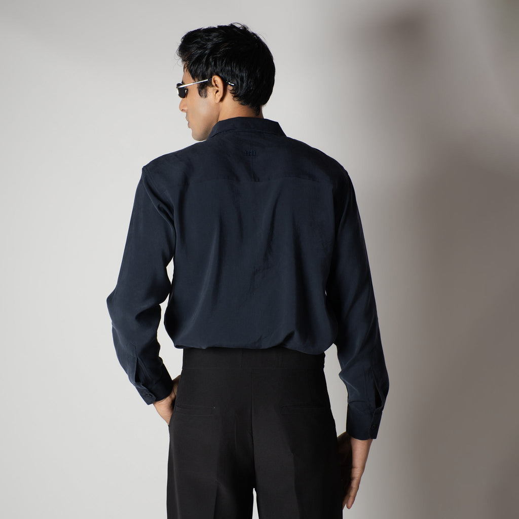 NAVY ESSENTIAL SUEDE LUXE SHIRT