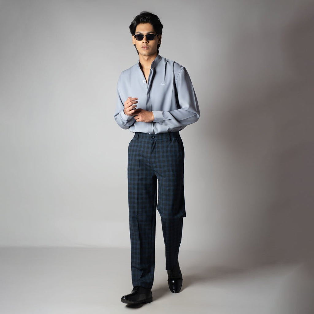 NAVY PLAID REGULAR FIT TROUSER