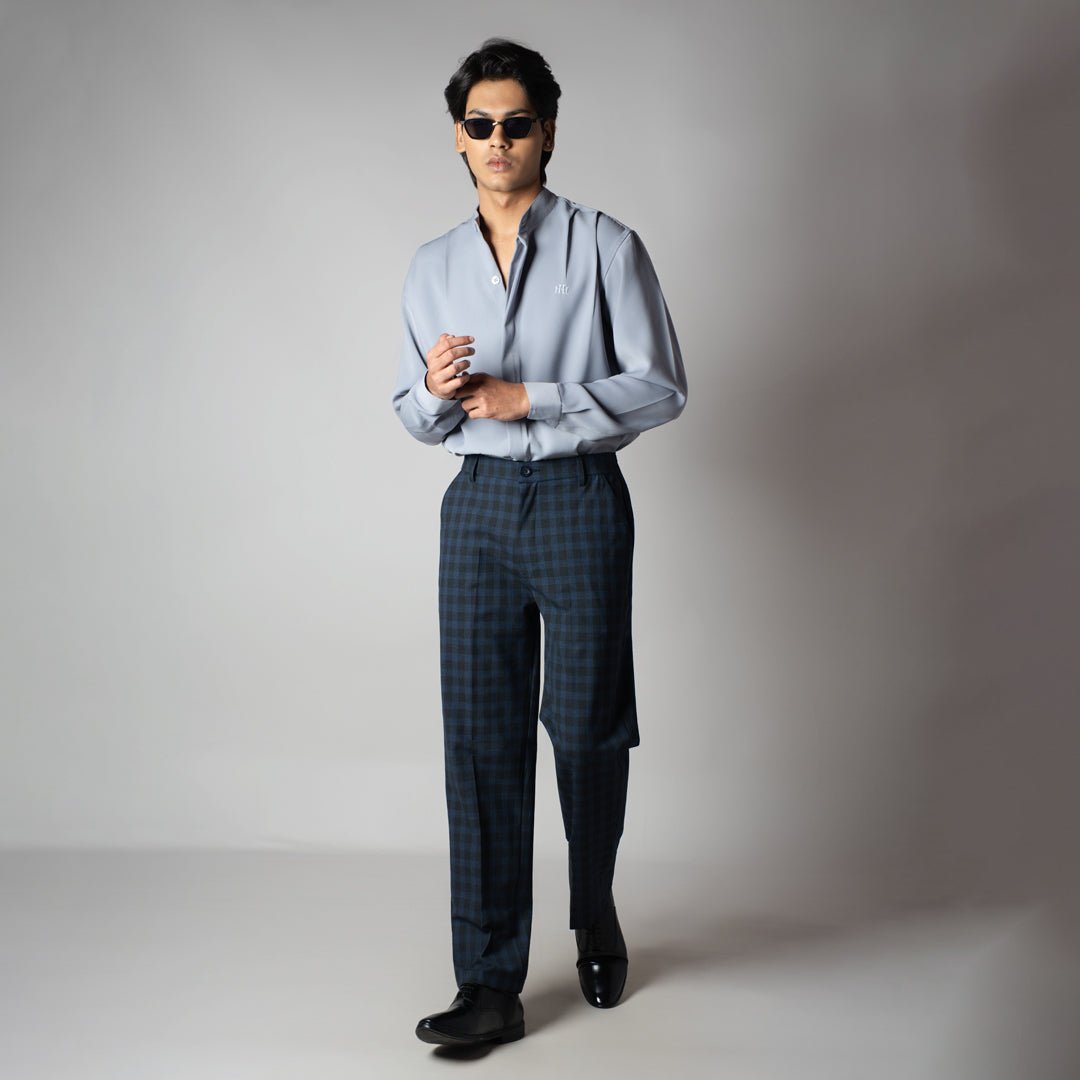 NAVY PLAID REGULAR FIT TROUSER
