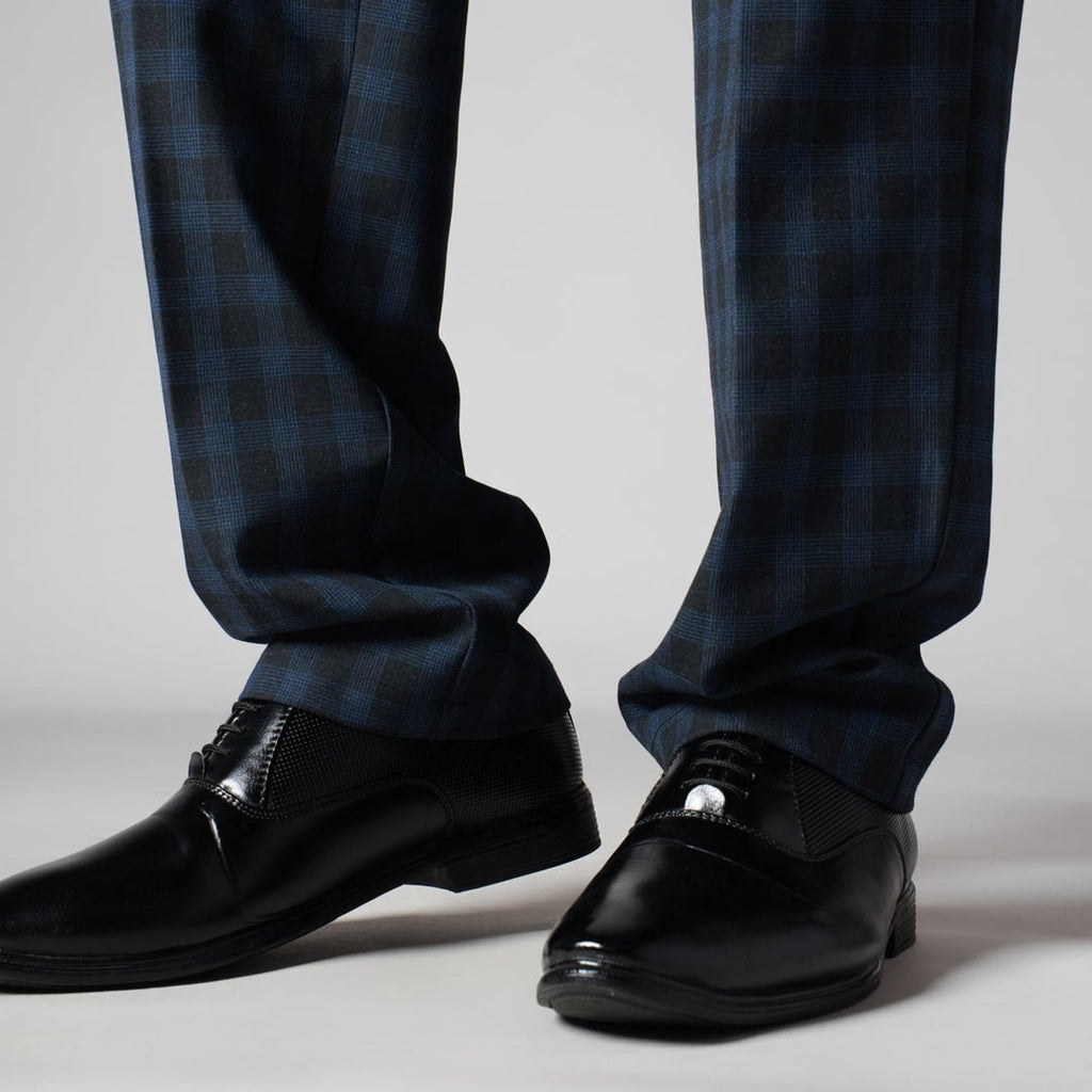 NAVY PLAID REGULAR FIT TROUSER