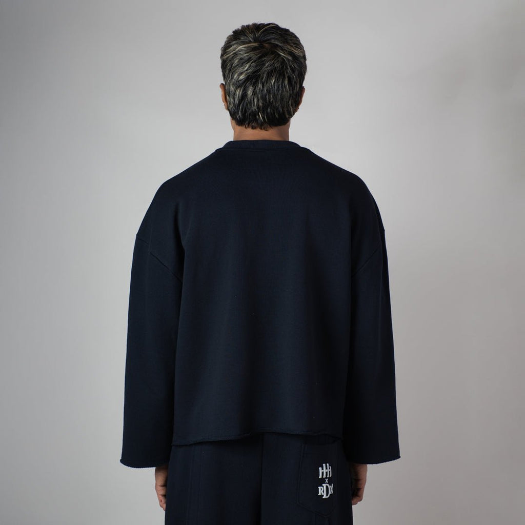 NAVY RAW EDGE SWEATSHIRT