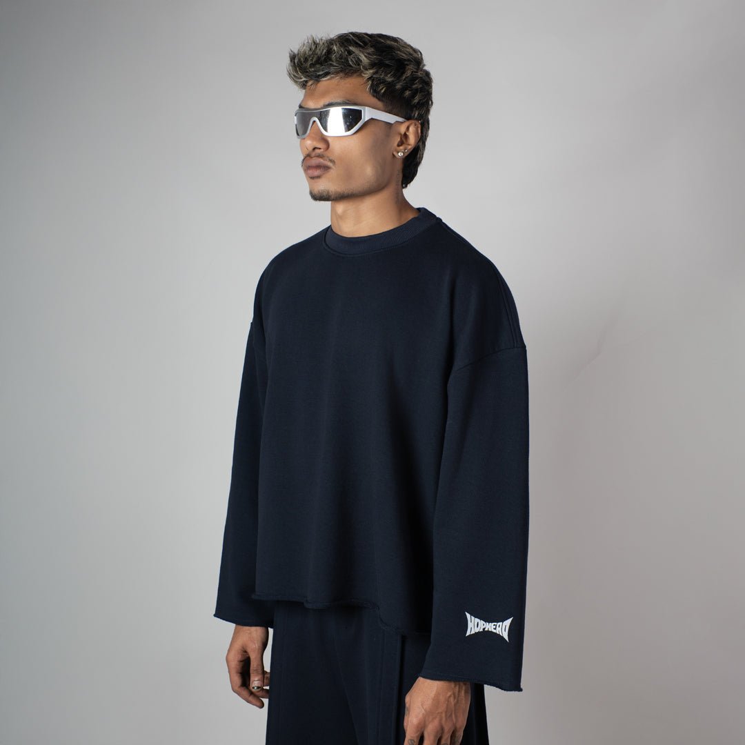 NAVY RAW EDGE SWEATSHIRT