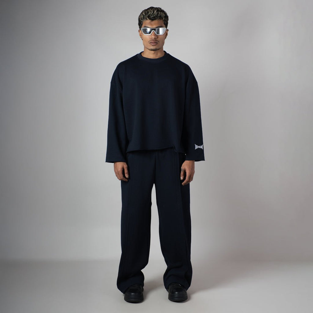 NAVY RAW EDGE SWEATSHIRT