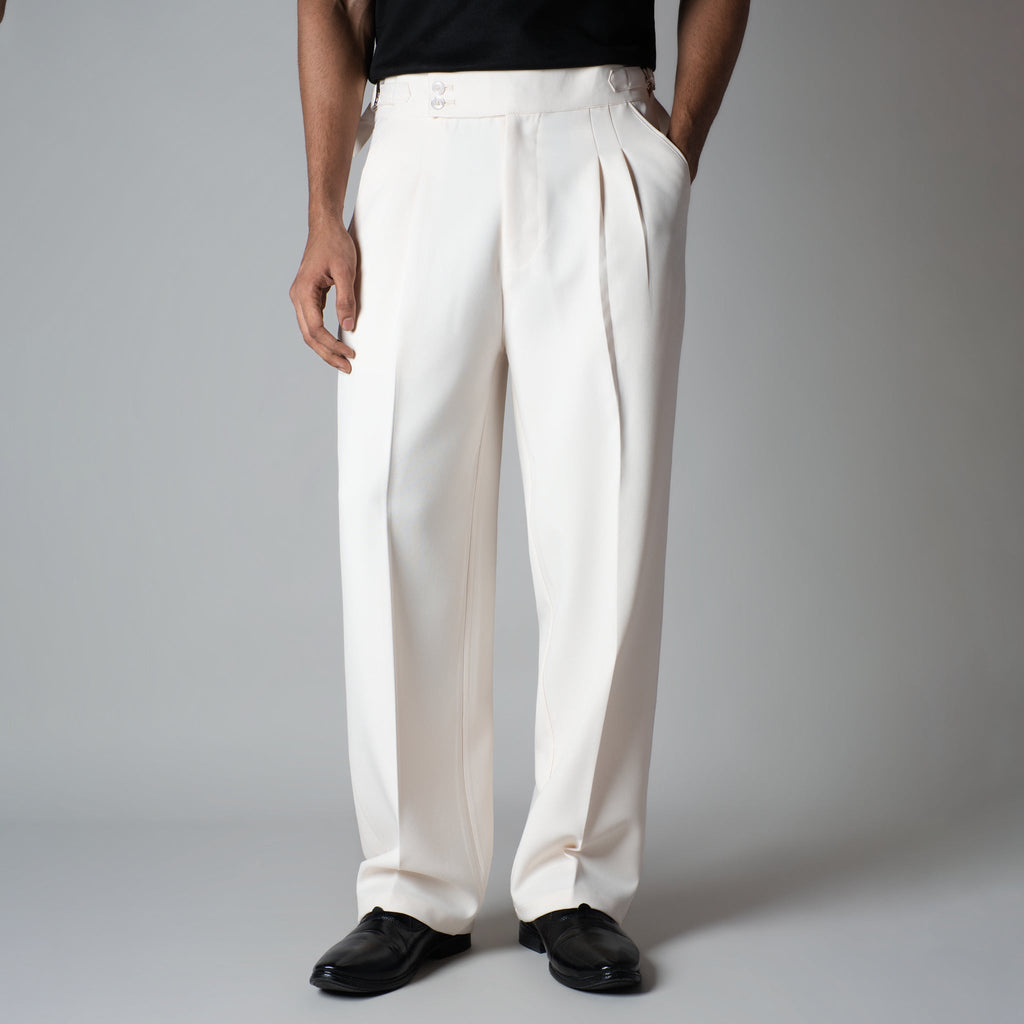 OFF-WHITE DOUBLE PLEAT STRAIGHT FIT TROUSER