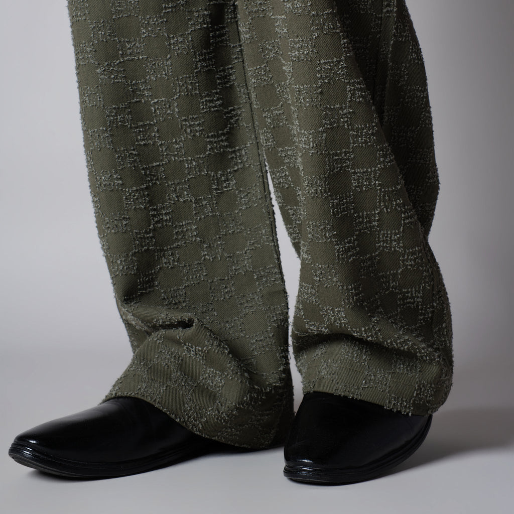OLIVE CHECKERED ROOFING BOOT CUT DENIM