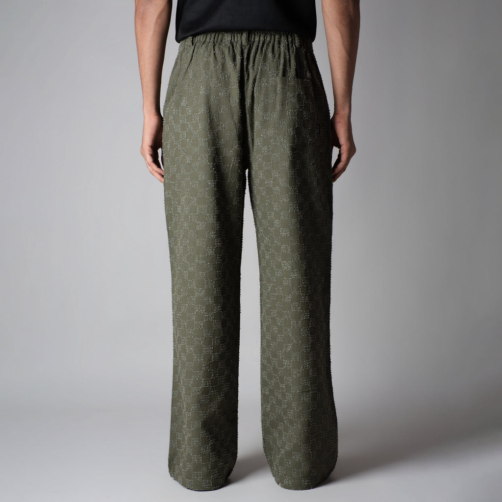 OLIVE CHECKERED ROOFING BOOT CUT DENIM