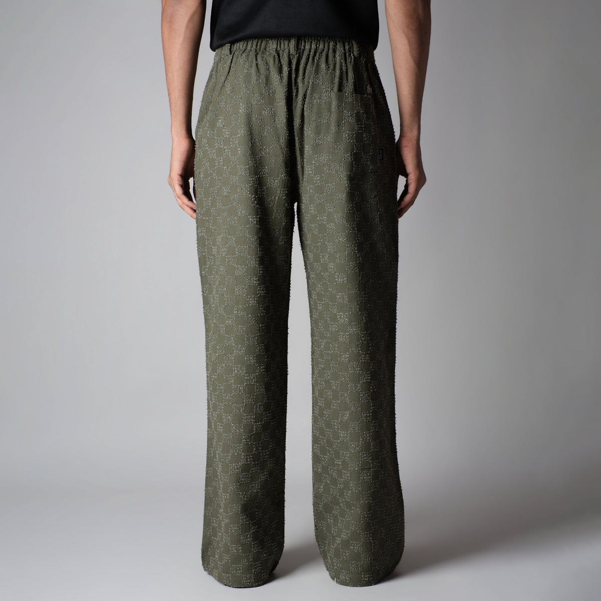 OLIVE CHECKERED ROOFING BOOT CUT DENIM