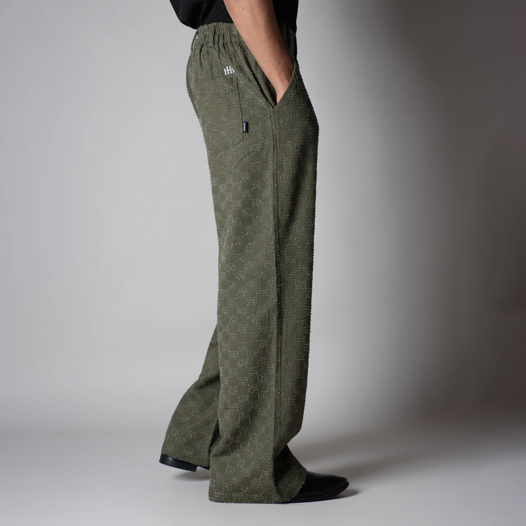 OLIVE CHECKERED ROOFING BOOT CUT DENIM
