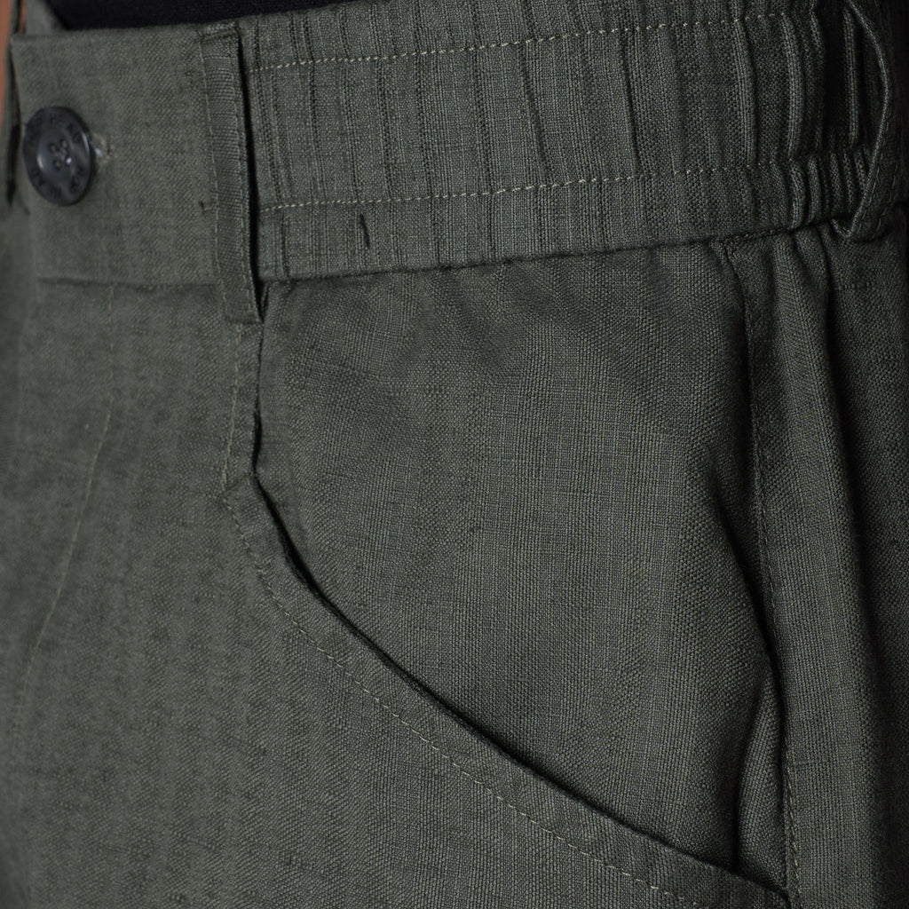 OLIVE SOFTMOVE VERTICAL LINE SIGNATURE LINEN PANTS