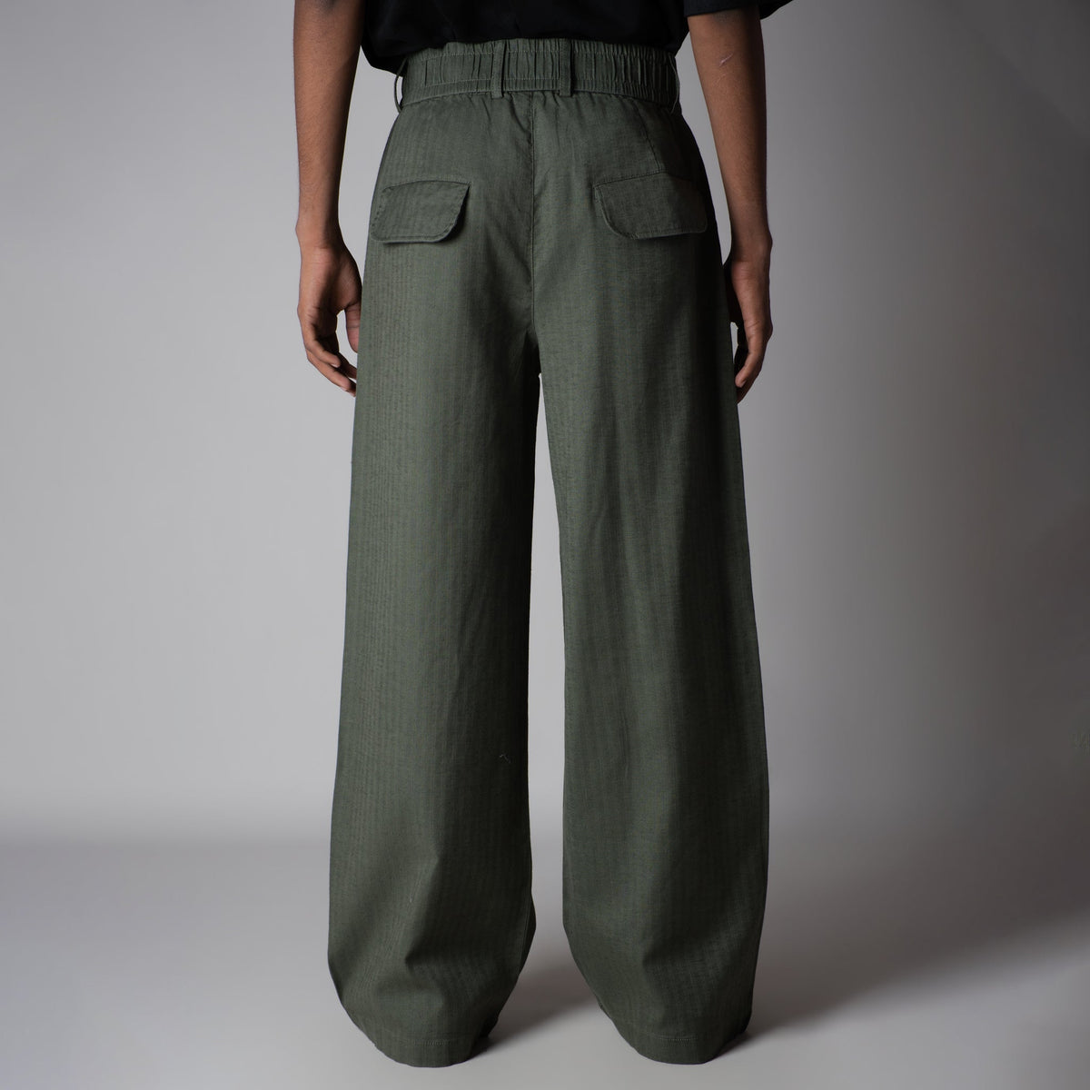 OLIVE SOFTMOVE VERTICAL LINE SIGNATURE LINEN PANTS
