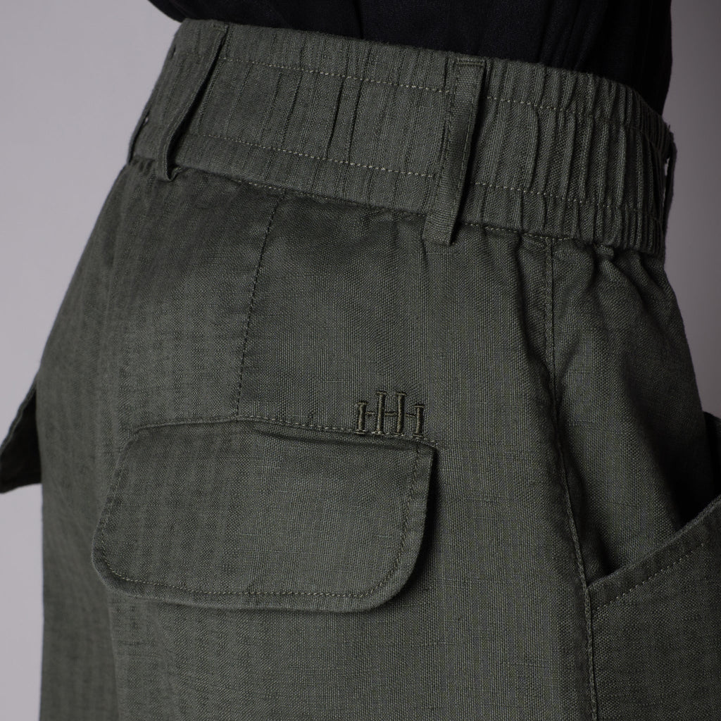 OLIVE SOFTMOVE VERTICAL LINE SIGNATURE LINEN PANTS