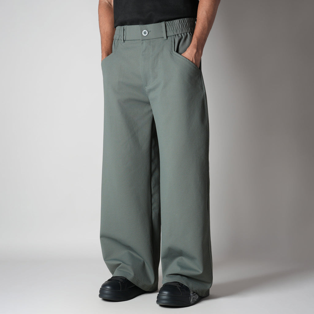 SAGE GREEN PIN-RIB WIDE PANTS