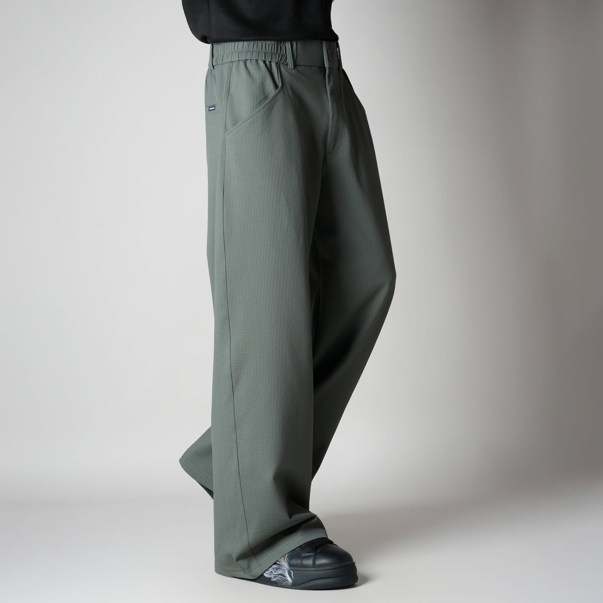 SAGE GREEN PIN-RIB WIDE PANTS